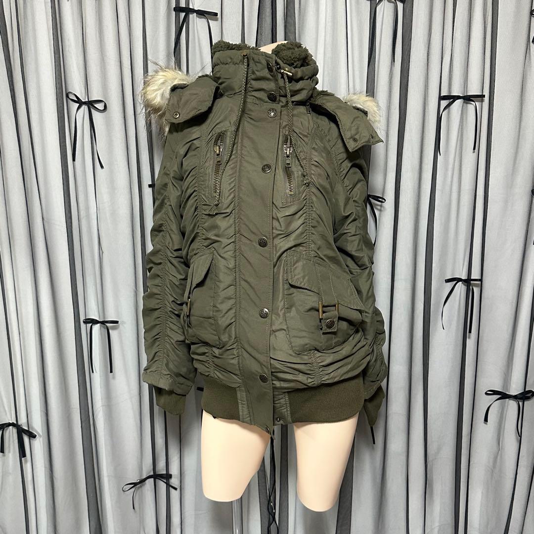 平成ギャル y2k フード ファー付きミニタリーモッズコート フェアリー