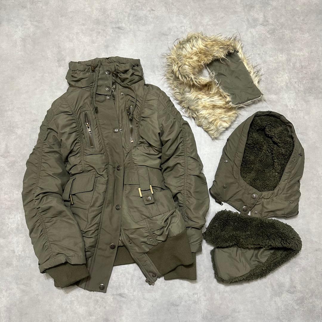 平成ギャル y2k フード ファー付きミニタリーモッズコート フェアリー