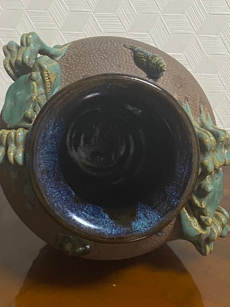 琉球 沖縄 【故】島常賀 蟹文壺 カニシーサー 名工 ヤチムン やちむん