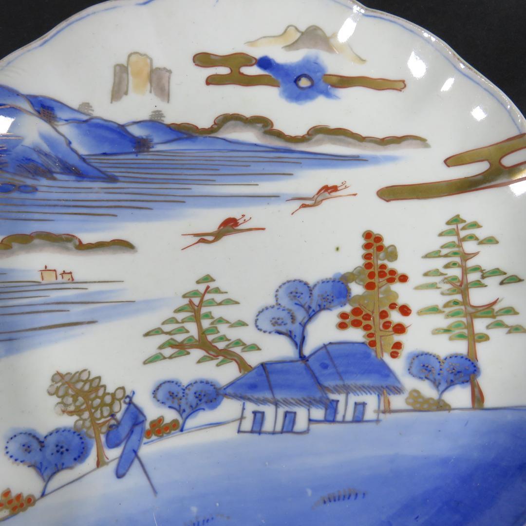 中皿 染付 色絵 風景 山水 古伊万里 銘 富 舟 山 家屋 - メルカリ