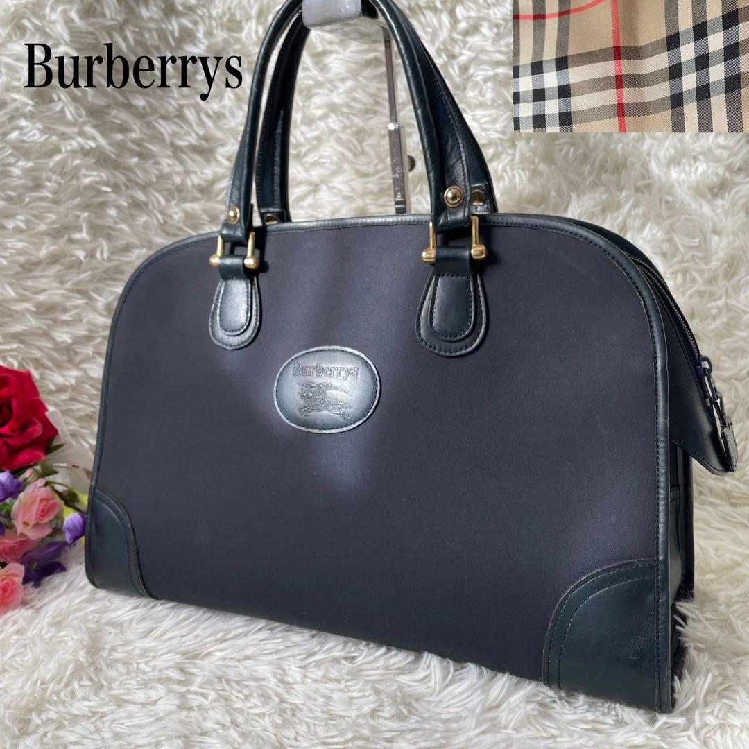 Burberrys ヴィンテージバーバリーネイビーハンドバッグ内側ノバ
