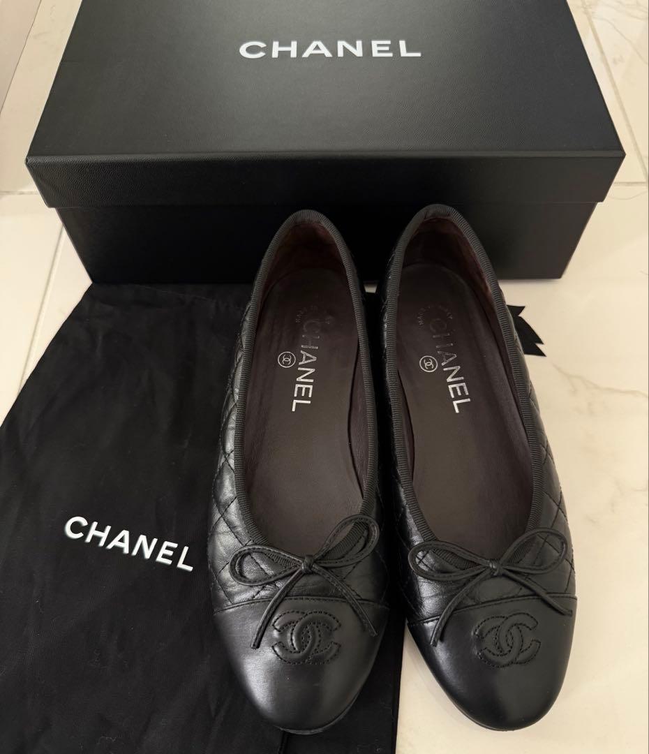 CHANEL シャネル ブラック 37 フラット バレエシューズ - メルカリ