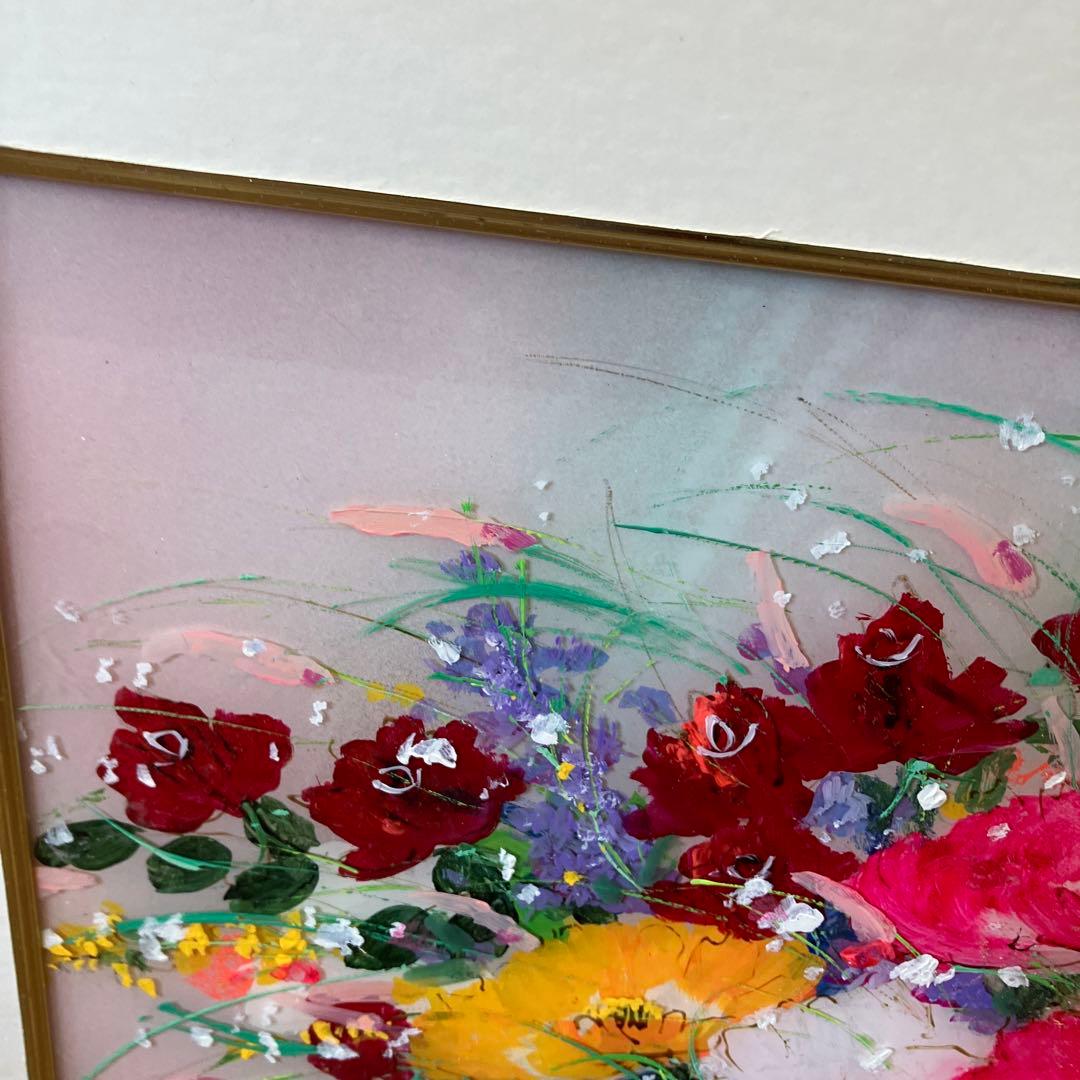 大野剛正 好日 アクラス画 ガラス絵 油絵 油彩画 フラワー 花 絵画