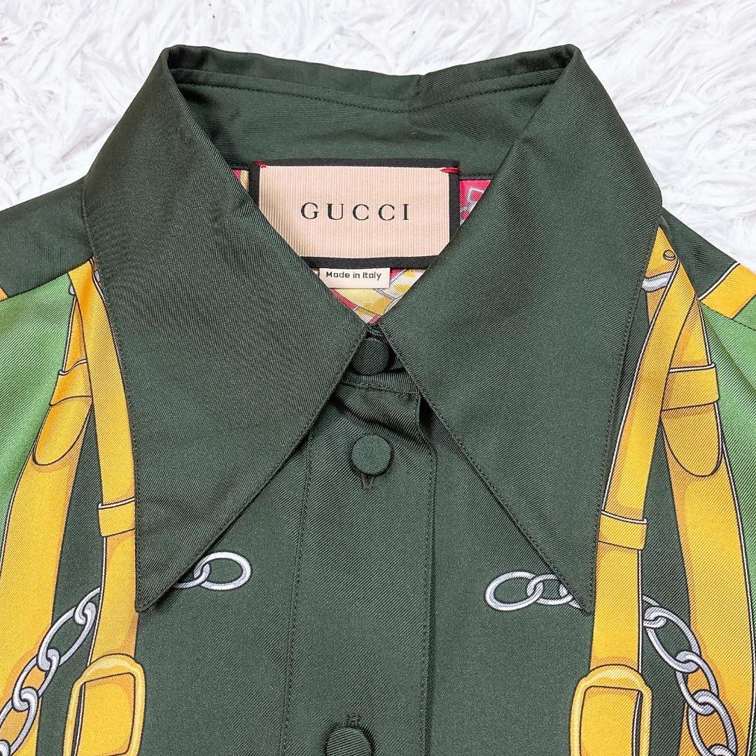 希少モデル【極美品】グッチ 総柄シルクシャツ GGマーモント 大きい