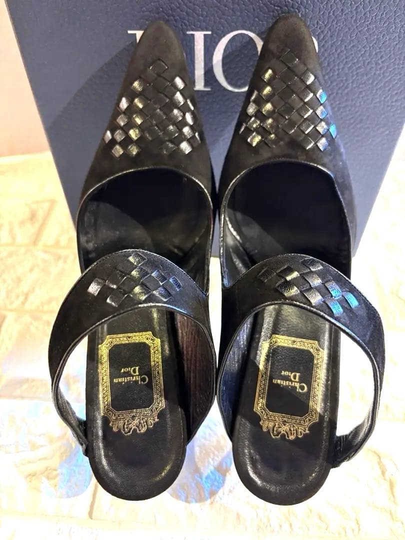 #美品Dior ブラック スエード ミュール ヒールパンプス#23.5cm