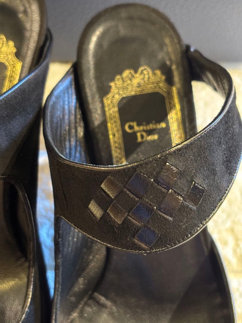 #美品Dior ブラック スエード ミュール ヒールパンプス#23.5cm