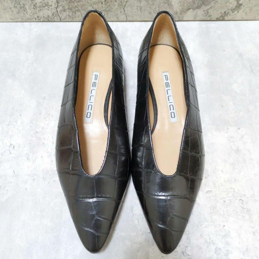 美品】PELLICO フラットシューズ クロコ ソフト Vカット レザー 36