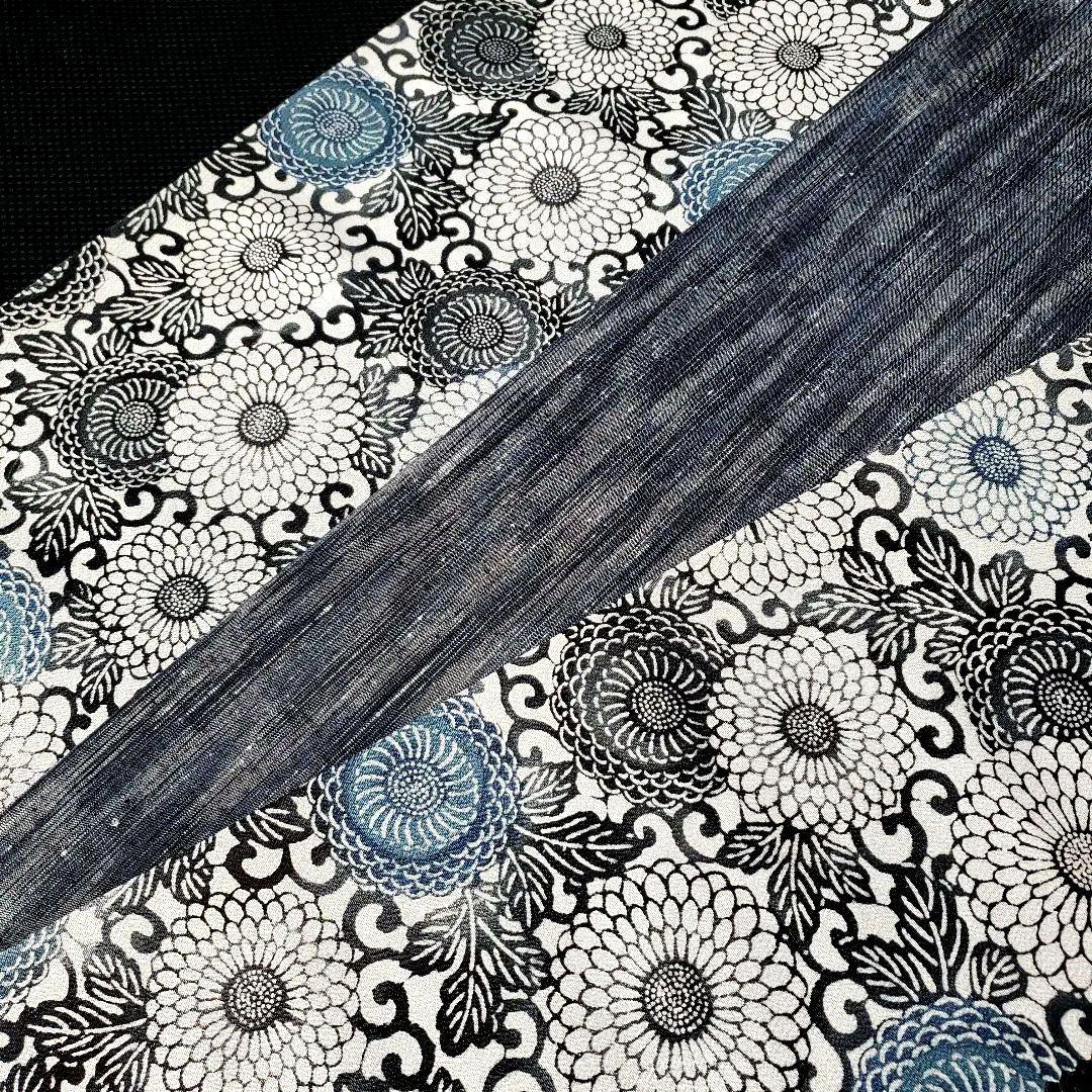 半幅帯 紅型調 正絹濵ちりめん 正絹奥能登みかど紬 長尺リバーシブル