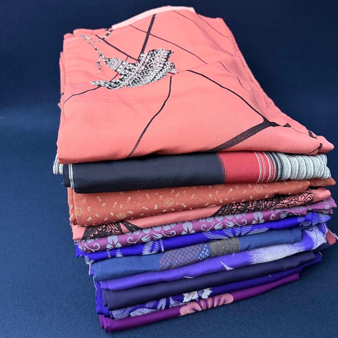 J-46アンティーク着物お召いろいろ9枚羽織2枚おまとめ売り材料正絹