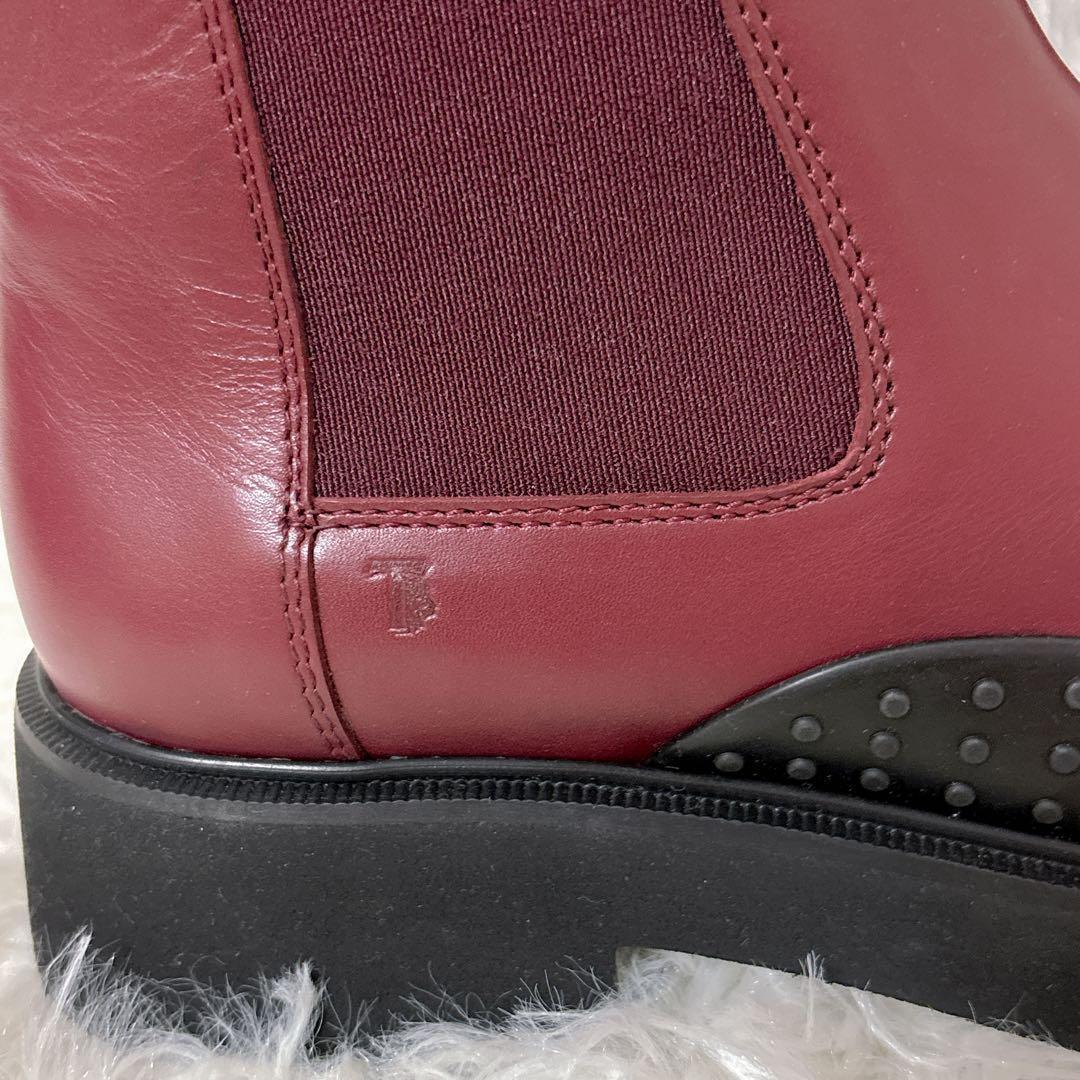 美品 トッズ サイドゴアブーツ チャンキーソール レザー 赤 厚底 23.5cm