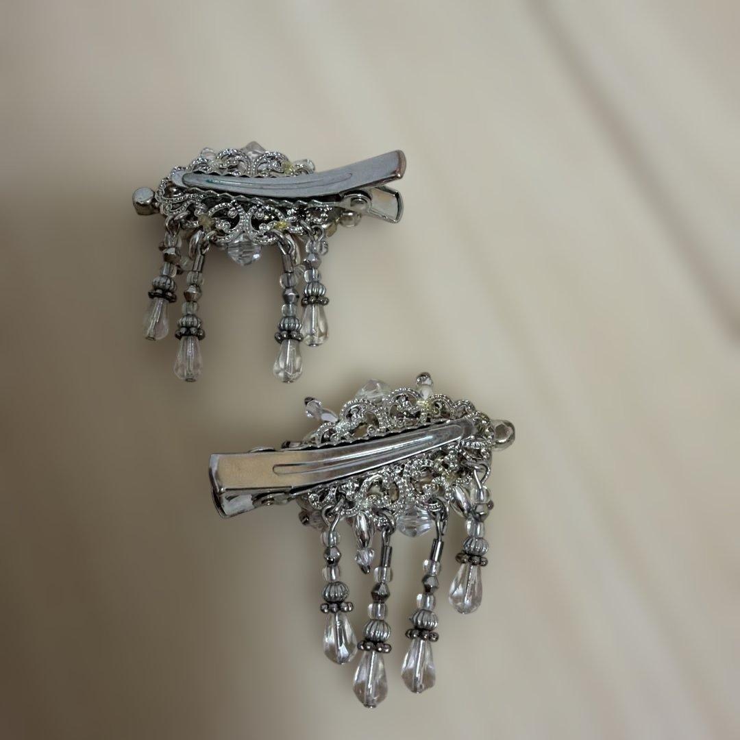 ヘアクリップ tanakadaisuke 左右2個セット クリスタルヘアクリップ