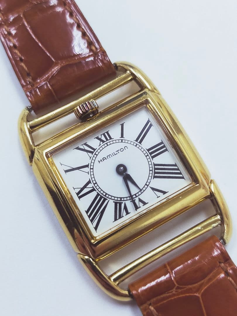 【稼働品】Hamilton ハミルトン 6176 コントアー クオーツ 腕時計 ハミルトン コントアー レジスタードエディション 6176 金メッキ