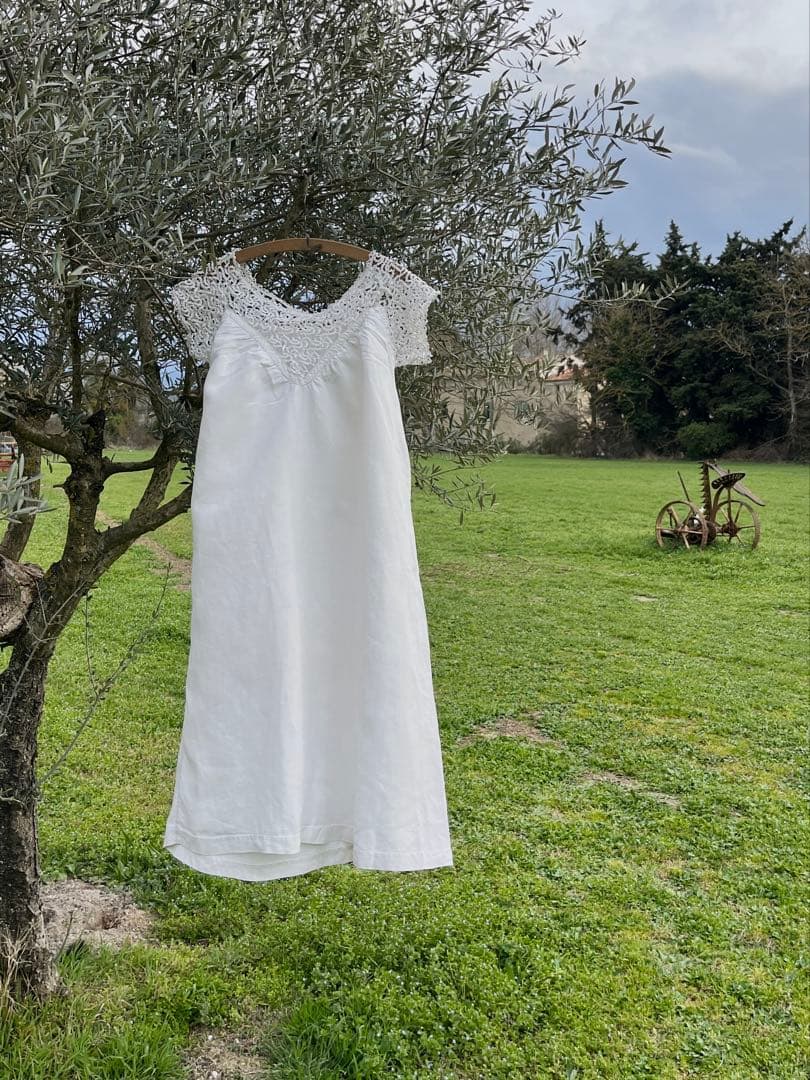 ◇フランスアンティーク｜手編みレースのナイトドレス、リネン