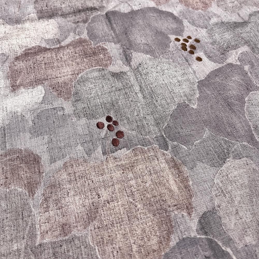 重要無形文化財 結城紬 正絹 手描友禅 新古品 グレー 葡萄 №ymk0050