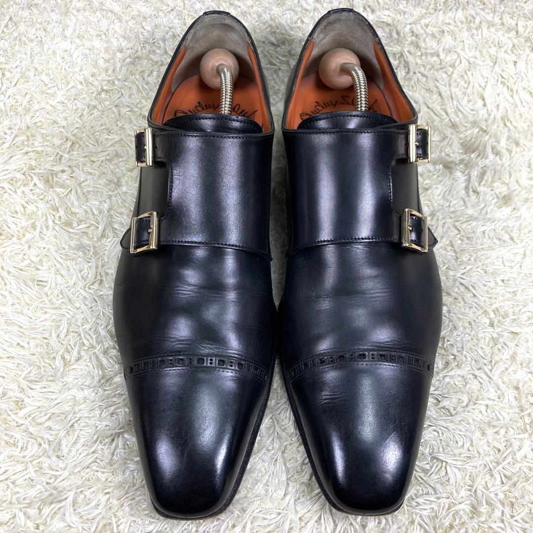 美品』Santoni ダブルモンクストラップ ストレートチップ メダリオン
