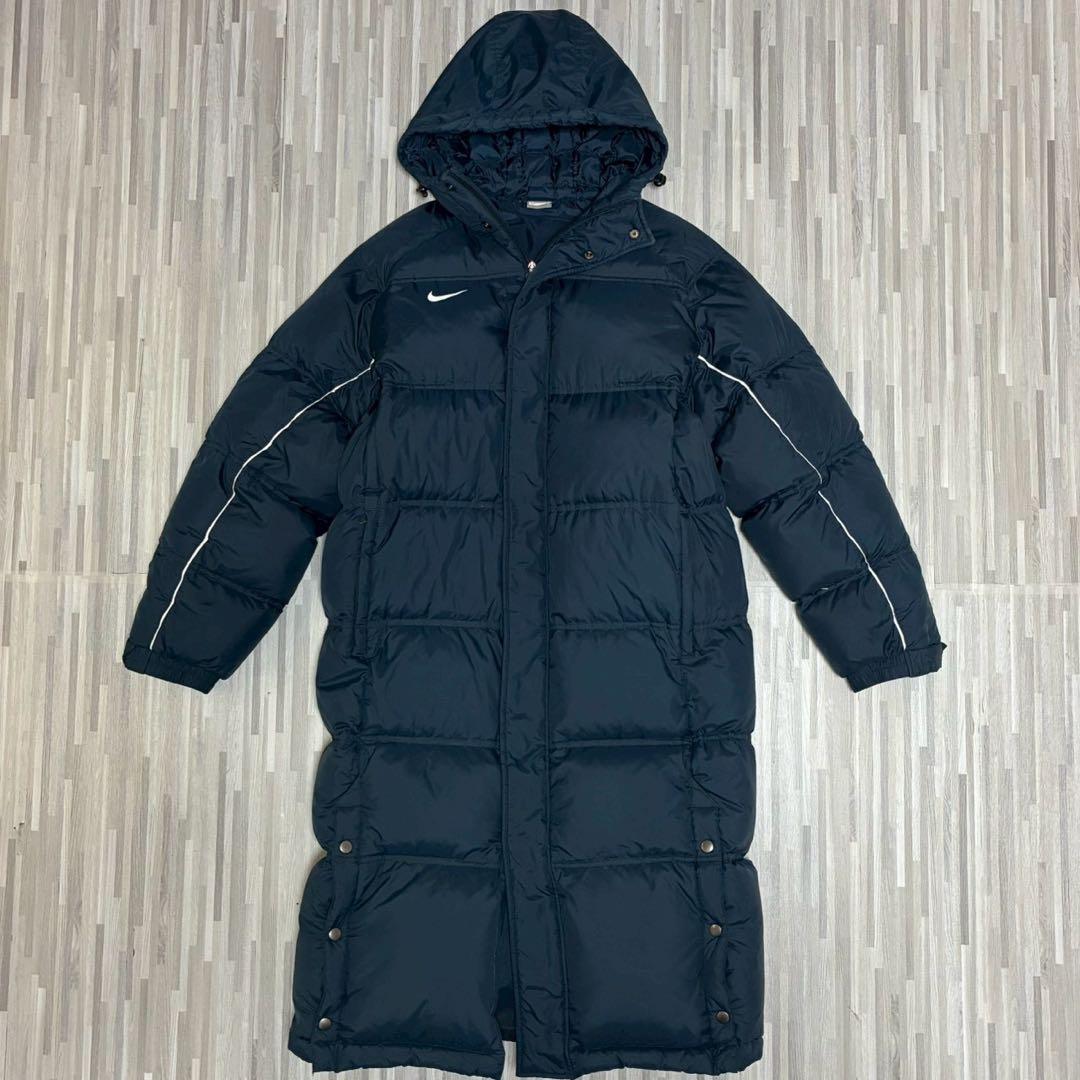 NIKE ナイキ ダウンコート ベンチコート ネイビー 刺繍ロゴ ロング丈 S