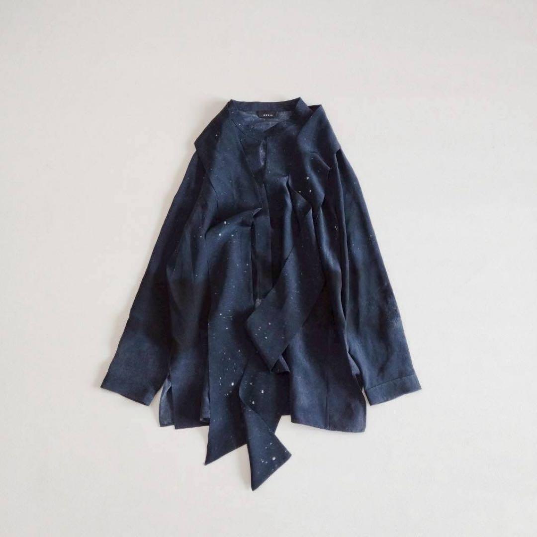 美品⭐️アクリス 長袖ブラウス ボウタイ オオカミ 星柄 シルク100% 13
