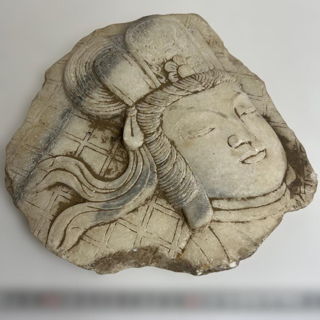 中国清時代　大理石　硯　盲仏　幅25㎝ 東K8-0202① タサコサ 硯 澄泥硯 磨コ硯 中国文房四宝 中国上海工芸品展覧会 出品作品 : 中国