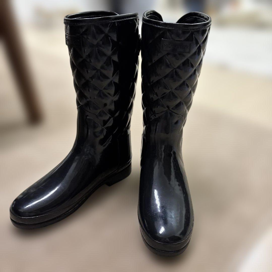 値下げ Hunter 25センチ レインブーツ エナメル キルティング - メルカリ