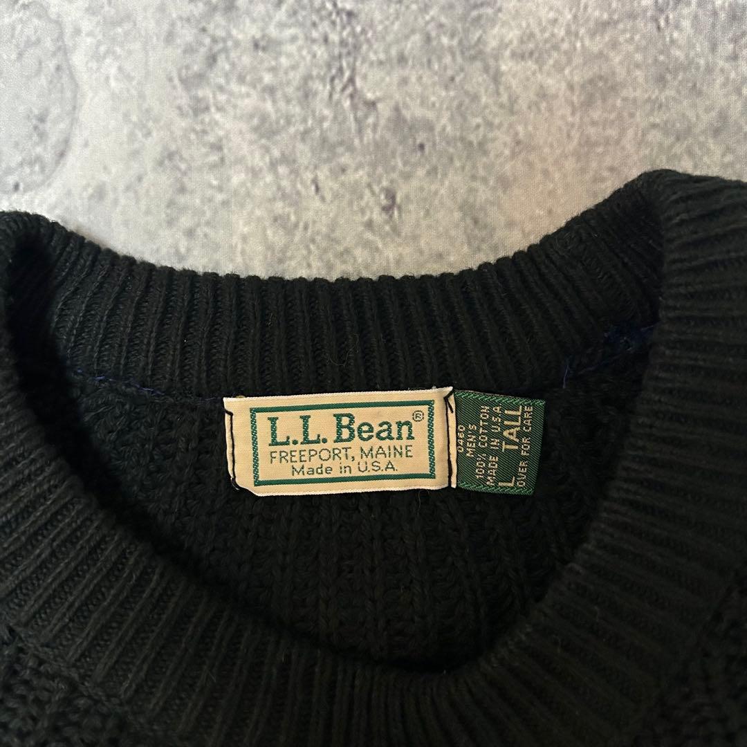 80s USA製 L.L.Bean コットン ニット 黒　畦編み　ヴィンテージ