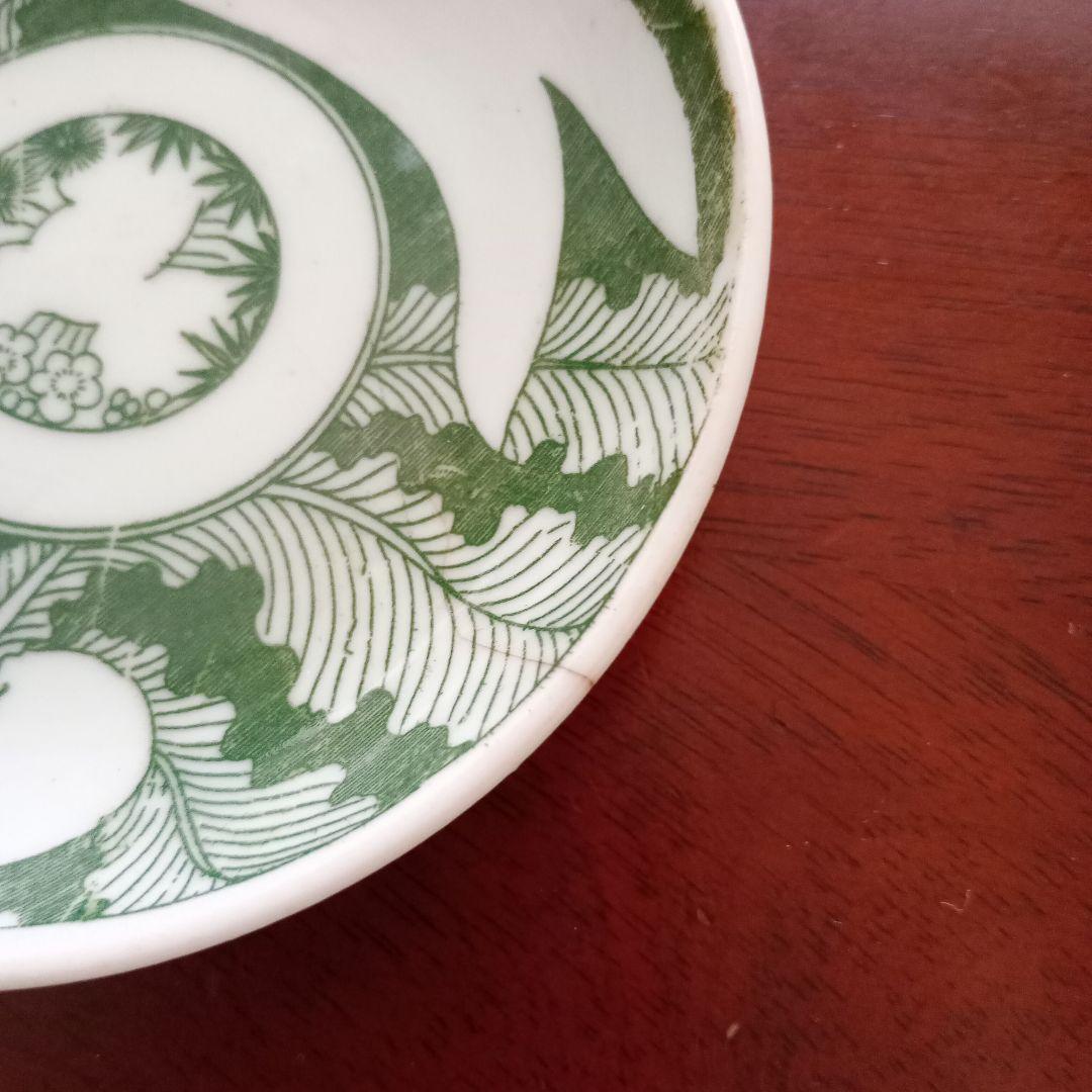 印判皿3枚セット 明治～大正 印判 小皿 大根と蕪 梅 桜 骨董 緑印判