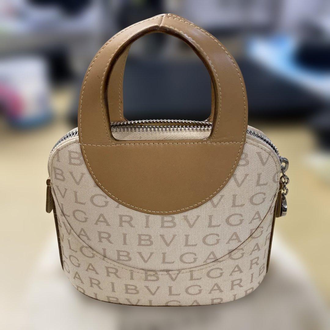 BVLGARI ミニハンドバッグ ロゴマニア BVLGARI ブルガリ ミニトート ロゴマニア ハンドバッグ キャンバス