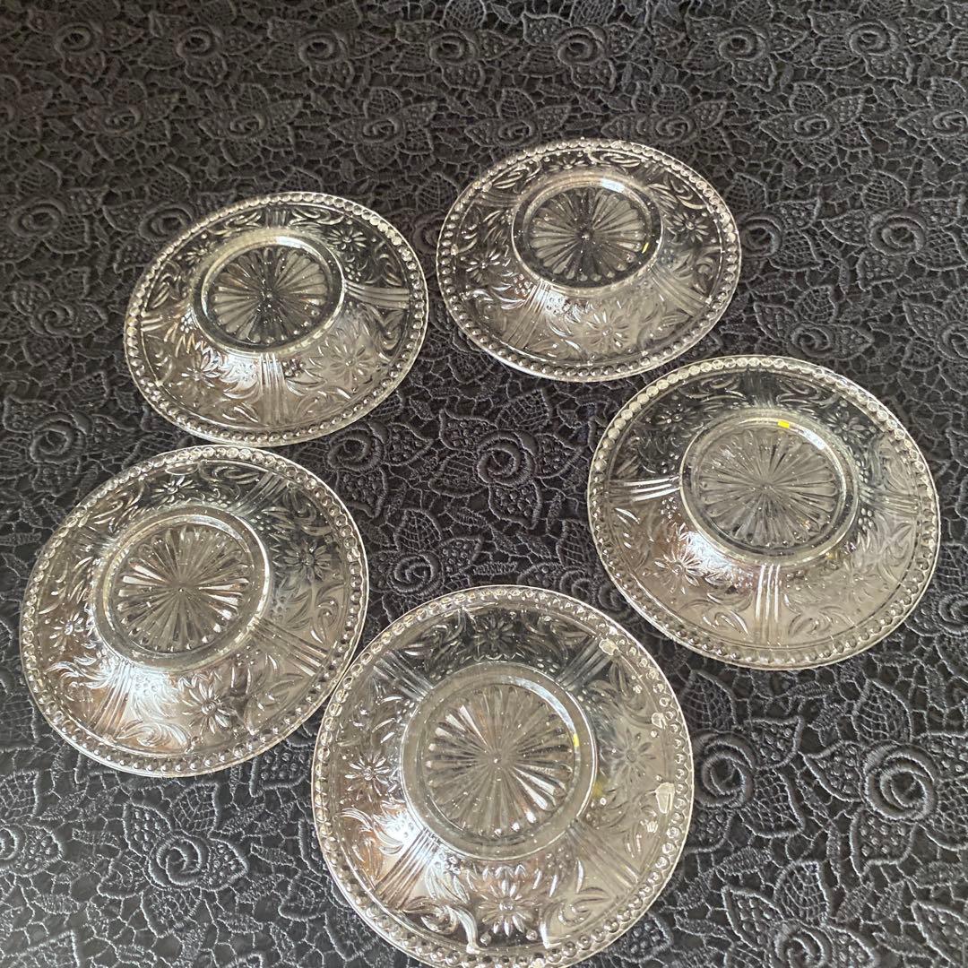 大正戦前 プレスガラス 皿 豆皿 プレート 菓子皿 骨董和ガラス古ガラス