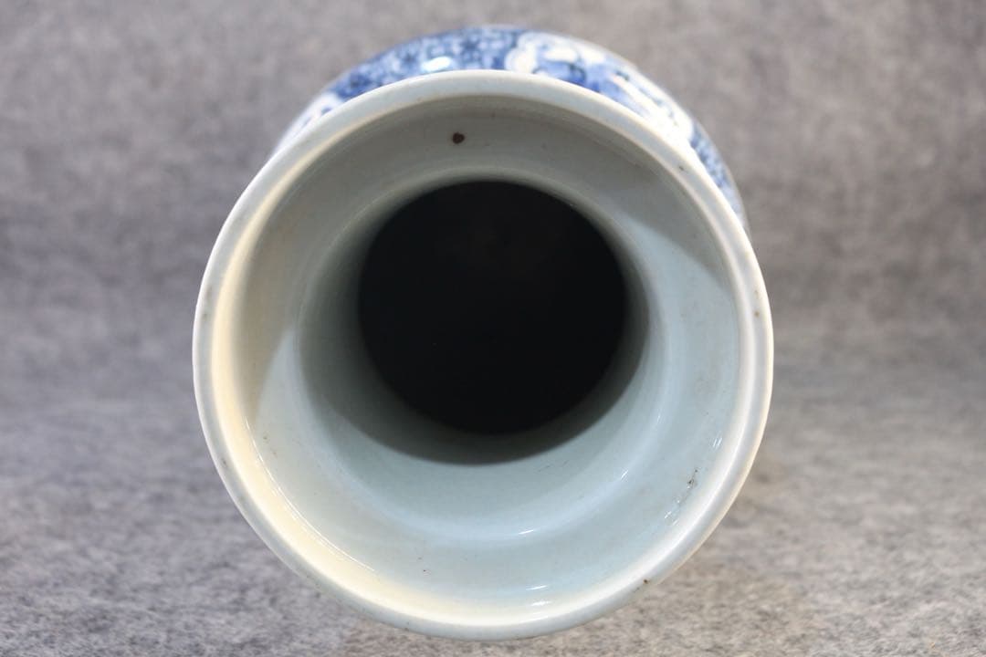 旧家蔵出 清国時代 大型 康熙青花瓷 逸品 陶器 置物