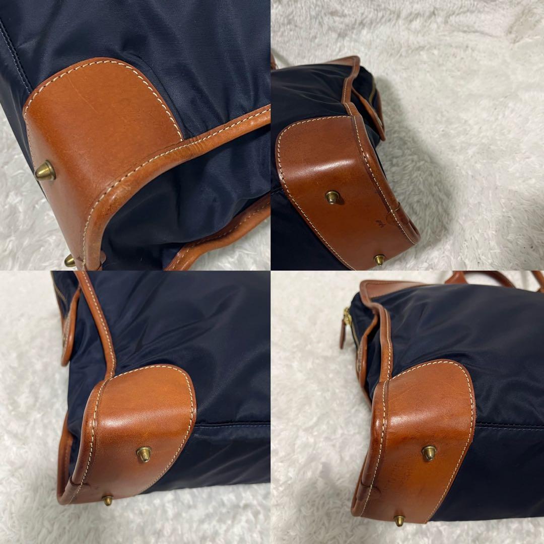 ✨美品✨ フェリージ ブリーフケース ナイロン レザー 紺茶 B4可