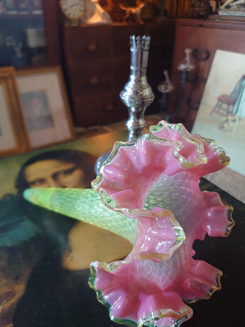 売約済」フランス1890s'ヴィクトリアンクランベリー ヴァセリンSP花器