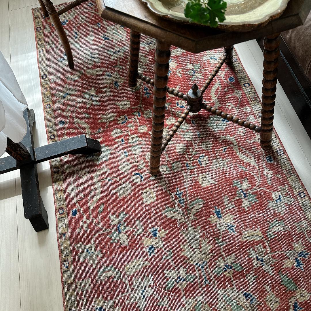 トルコヴィンテージラグ A45 バーミリオン ネイビー ミント グリーン