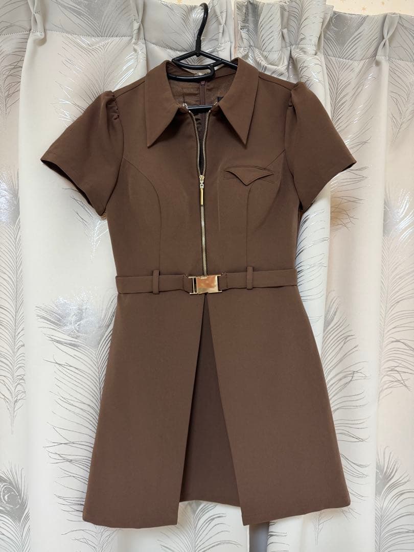 ROBE de FLEURS シャツカラーウエストベルトフレアミニキャバドレス