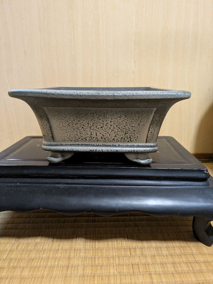 盆栽鉢　正方鉢　グレー 陶器 四角形 植木鉢 プランター おしゃれ 正方形 四角 穴あき スクエアポット