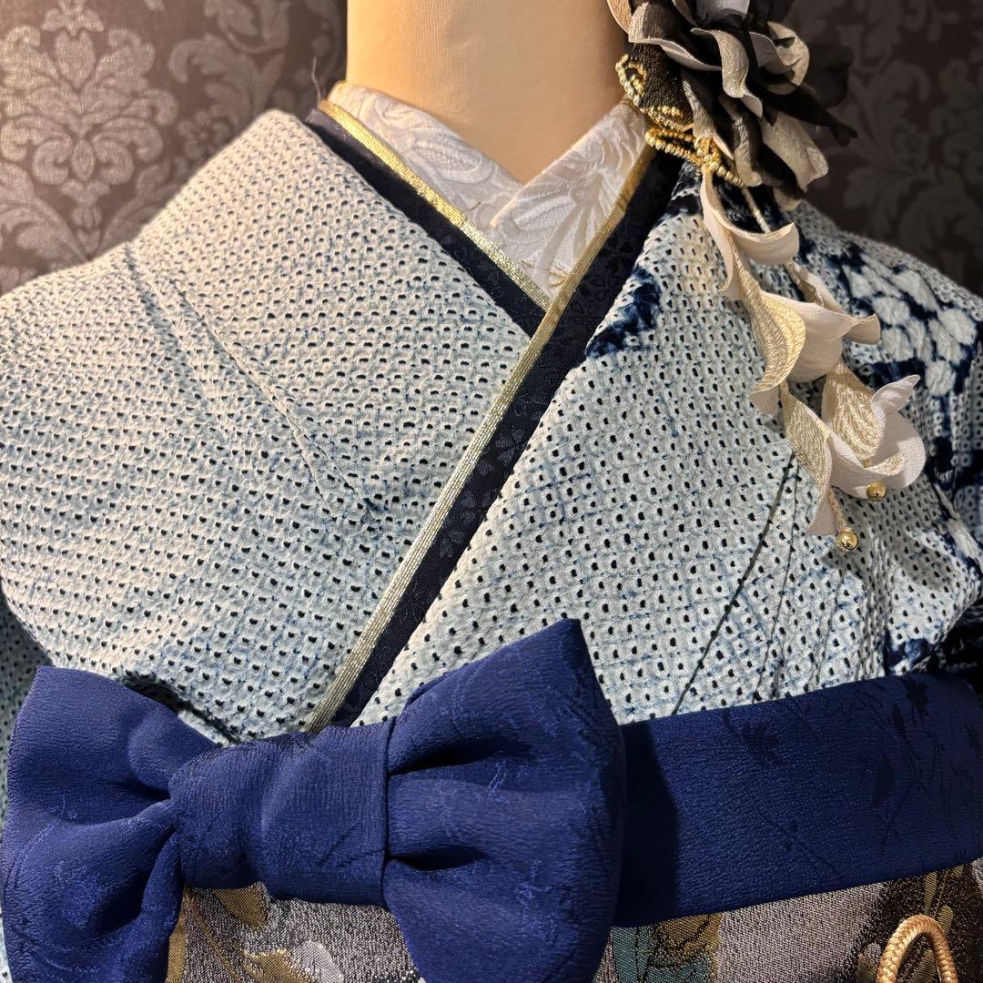 人間国宝 最高級 作家物 藍染 証紙 本疋田 総絞り 振袖 フルセット