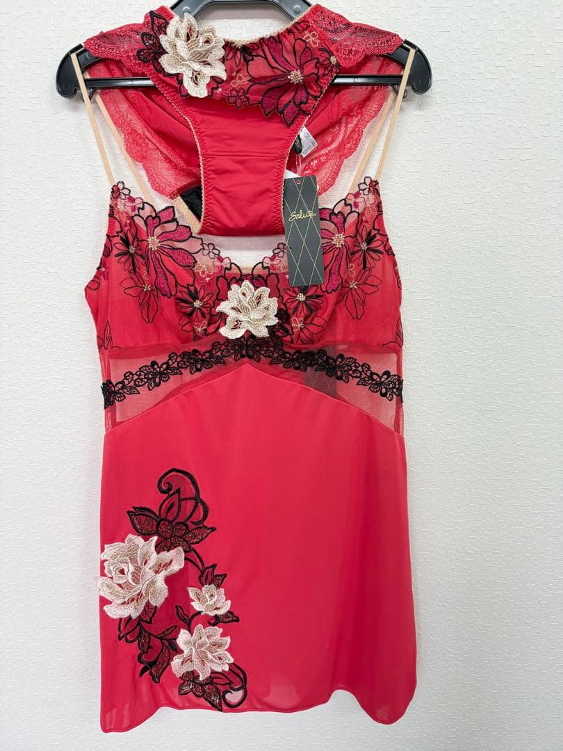 Salute 上下セット　 花柄刺繍 キャミソール L-80ショーツM サルート（SALUTE） ワコール 30G セットアップランジェリー