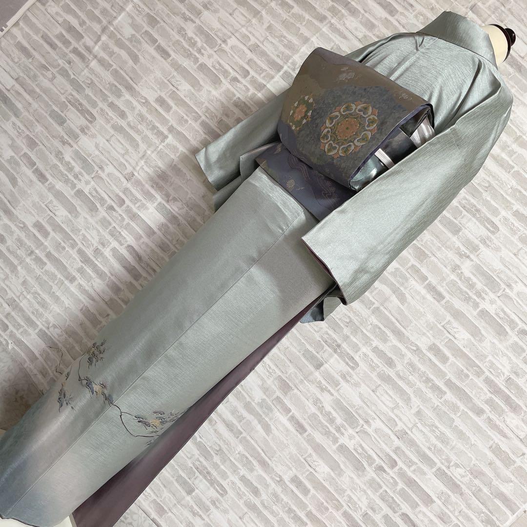 訪問着 フルセット 松 飛び立つ鶴 汕頭刺繍 綸子 金彩 入学式 P1