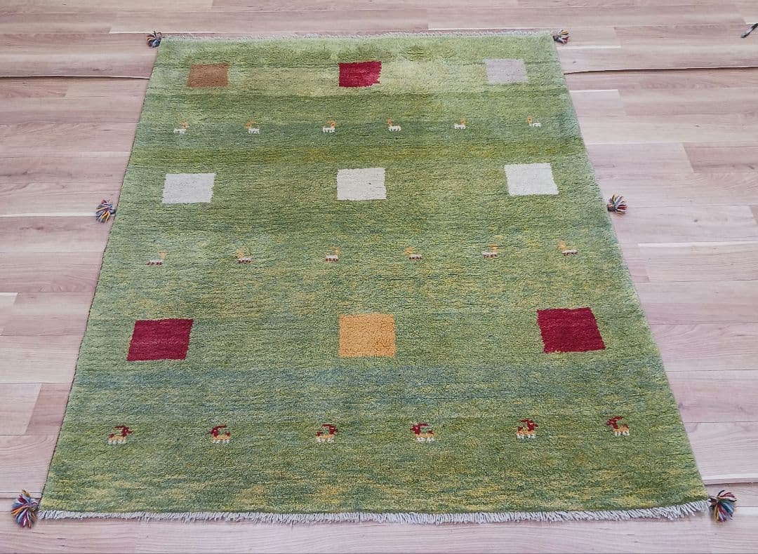 Y3064 ペルシャ絨毯 ギャッベ 手織り ウール 191×150㎝ ギャッベ ペルシャ手織り絨毯 ラグ 148×198cm – Persiadirect