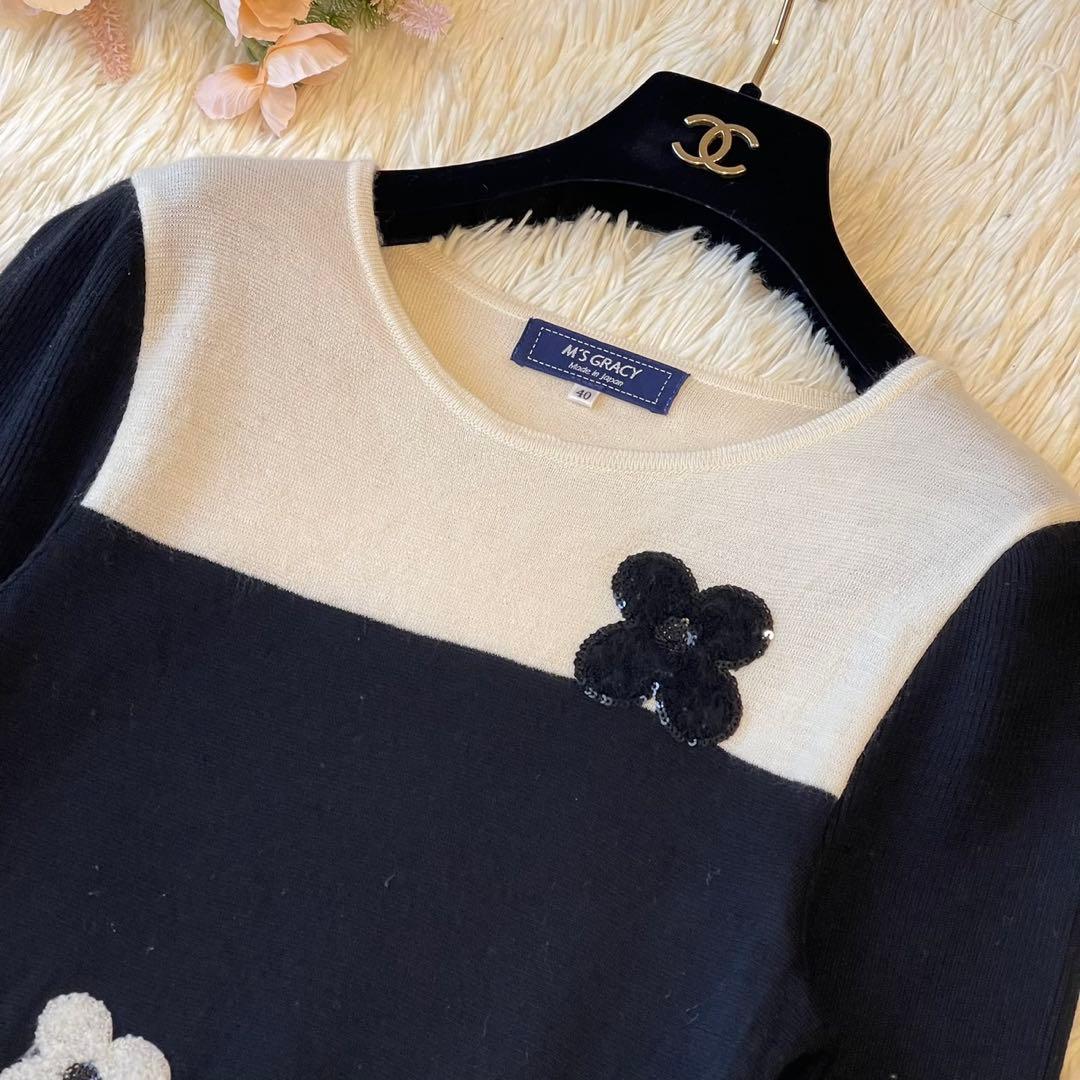 M'S GRACY 2020年 フラワー ニット ワンピース ブラック 40 - メルカリ