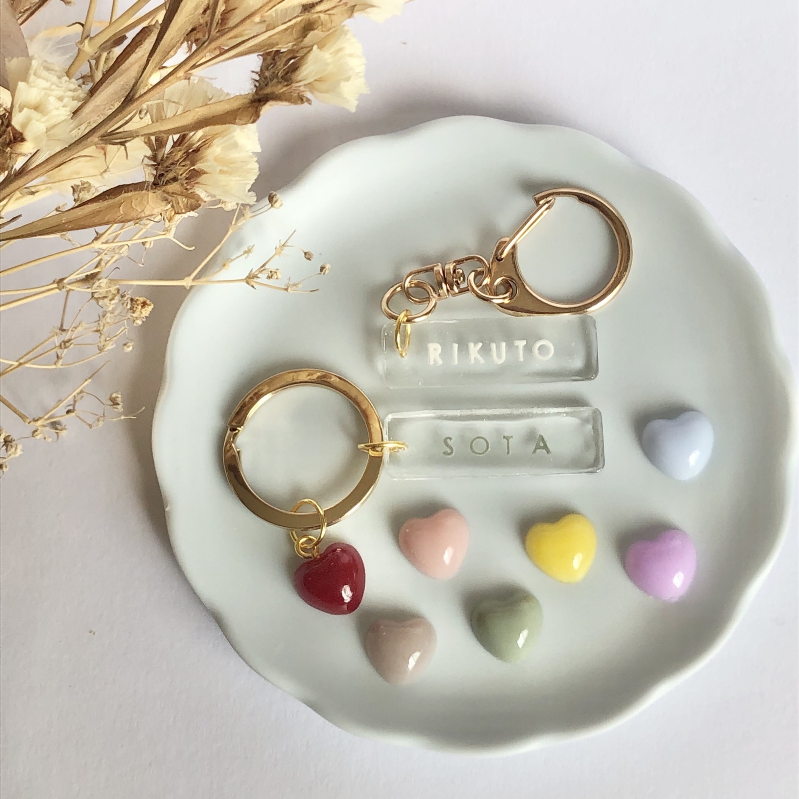 名入れ】ネームキーホルダー（選べる ハート チャーム）【ギフト 出産