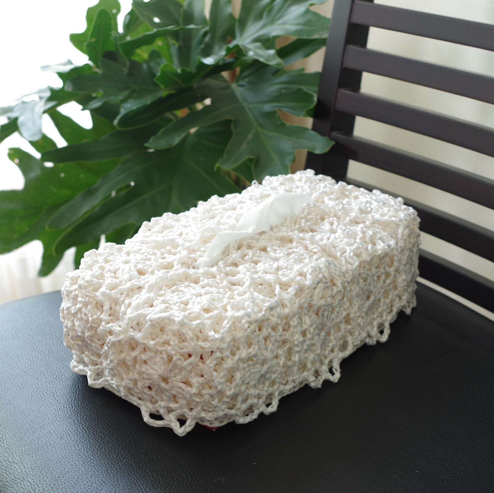 毛糸手編み 花柄 ボックスティッシュカバー（色・サイズ違い対応可