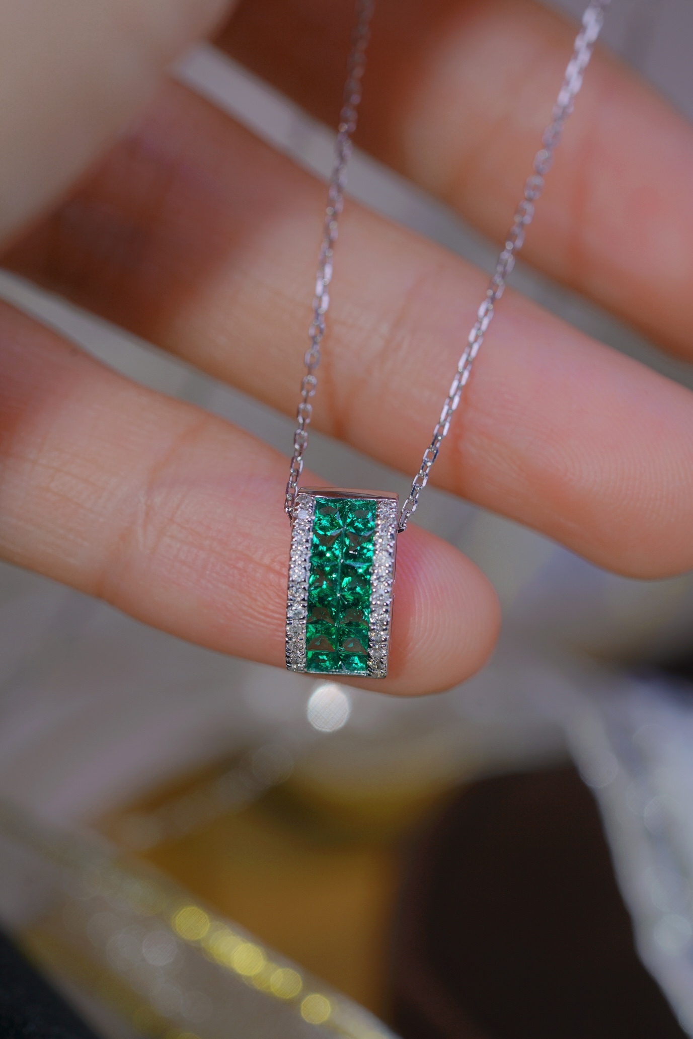 天然ダイヤモンド付きエメラルドペンダントトップk18 - WORLDPEARL88'S