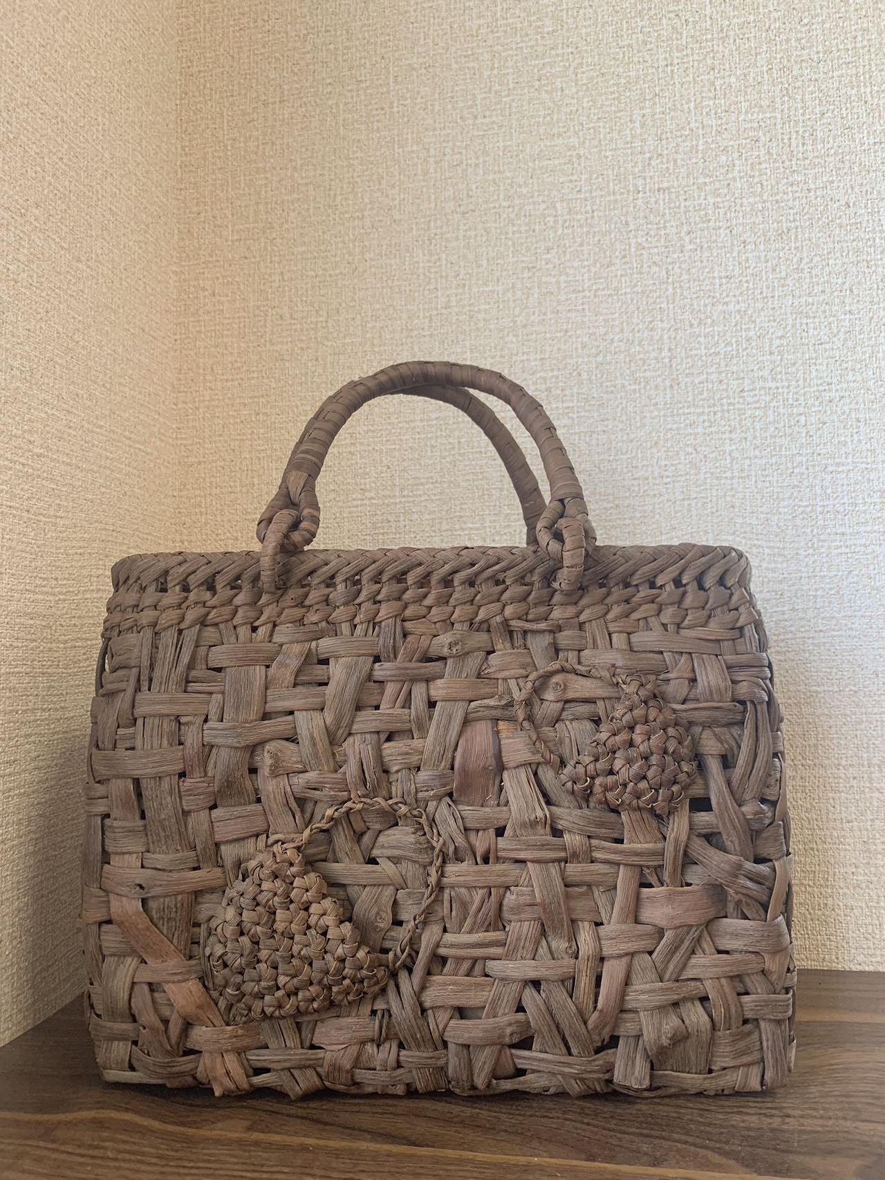 国産山葡萄 山葡萄かごバッグ 手作り 山葡萄籠バッグ 太ひご 乱れ編み