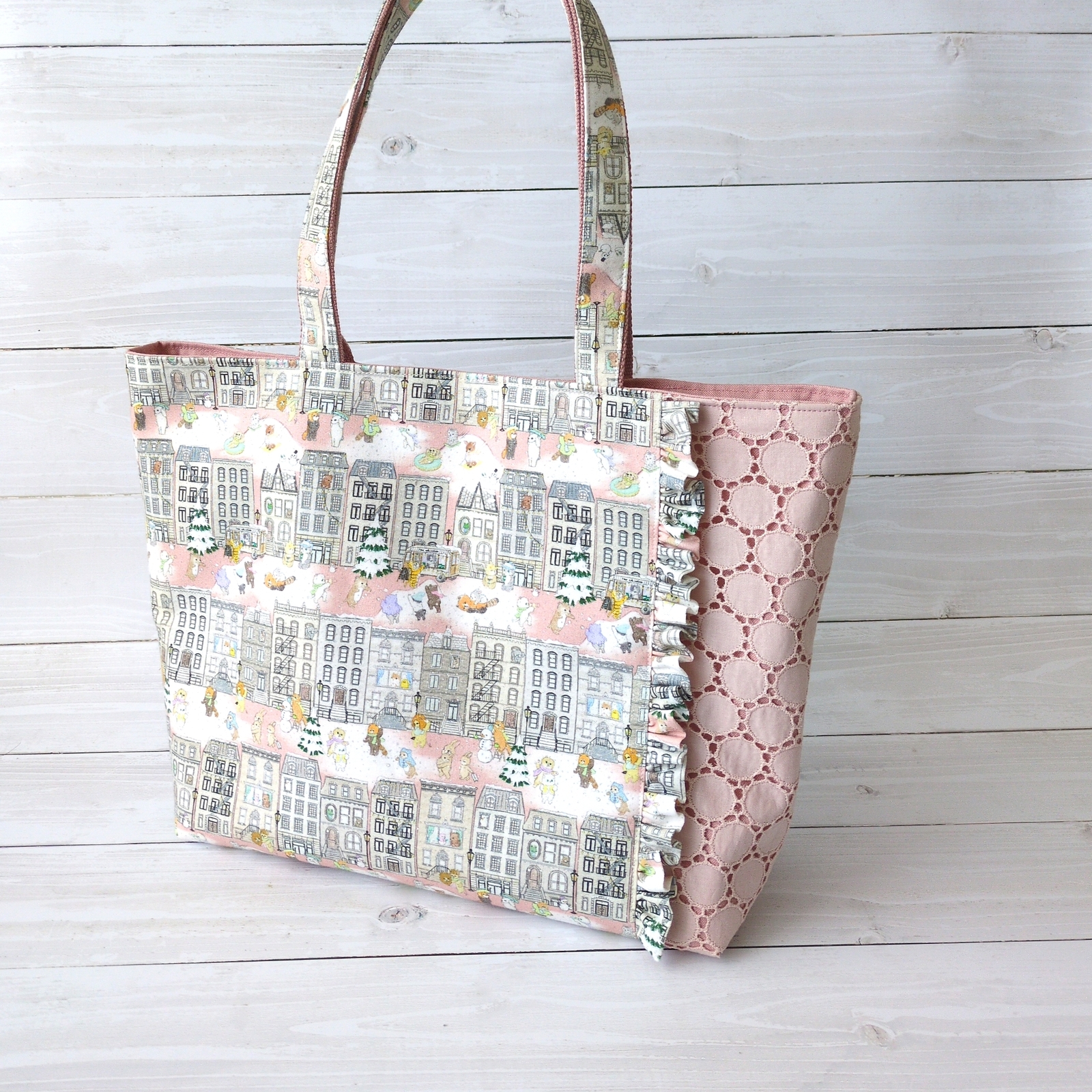 ユキエモン☆肩掛けトートバッグ（キャットガーデン） - やかた☆工房