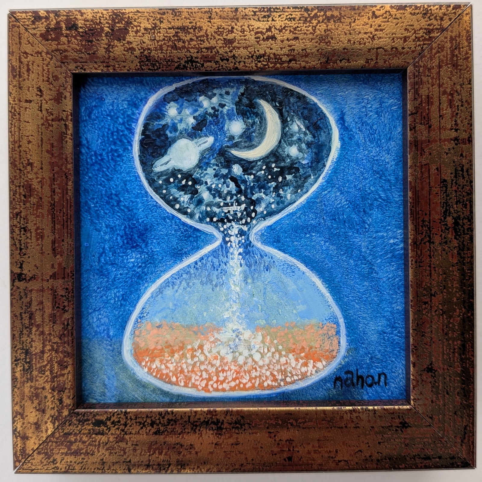 原画 絵画 油絵 「月のカクテル」白色額入り F4号 - MAMEKARAKUSA'S