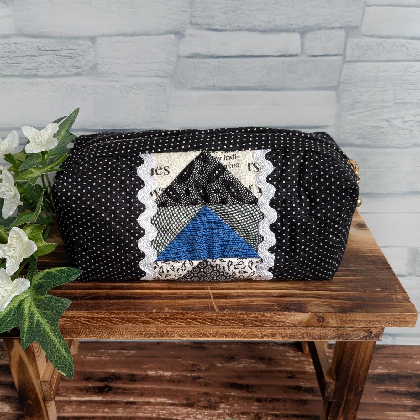 ハワイアンキルト☆モンステラのスクエアバッグ（ブルーグリーン