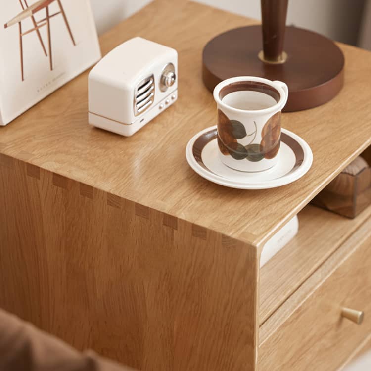 ナイトテーブル サイドテーブル 引き出し2杯 オーク 木製 無垢材