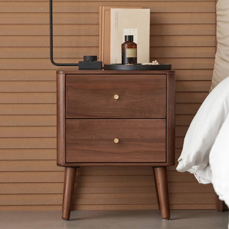 ナイトテーブル サイドテーブル 引き出し2杯 ウォールナット 木製 無垢材