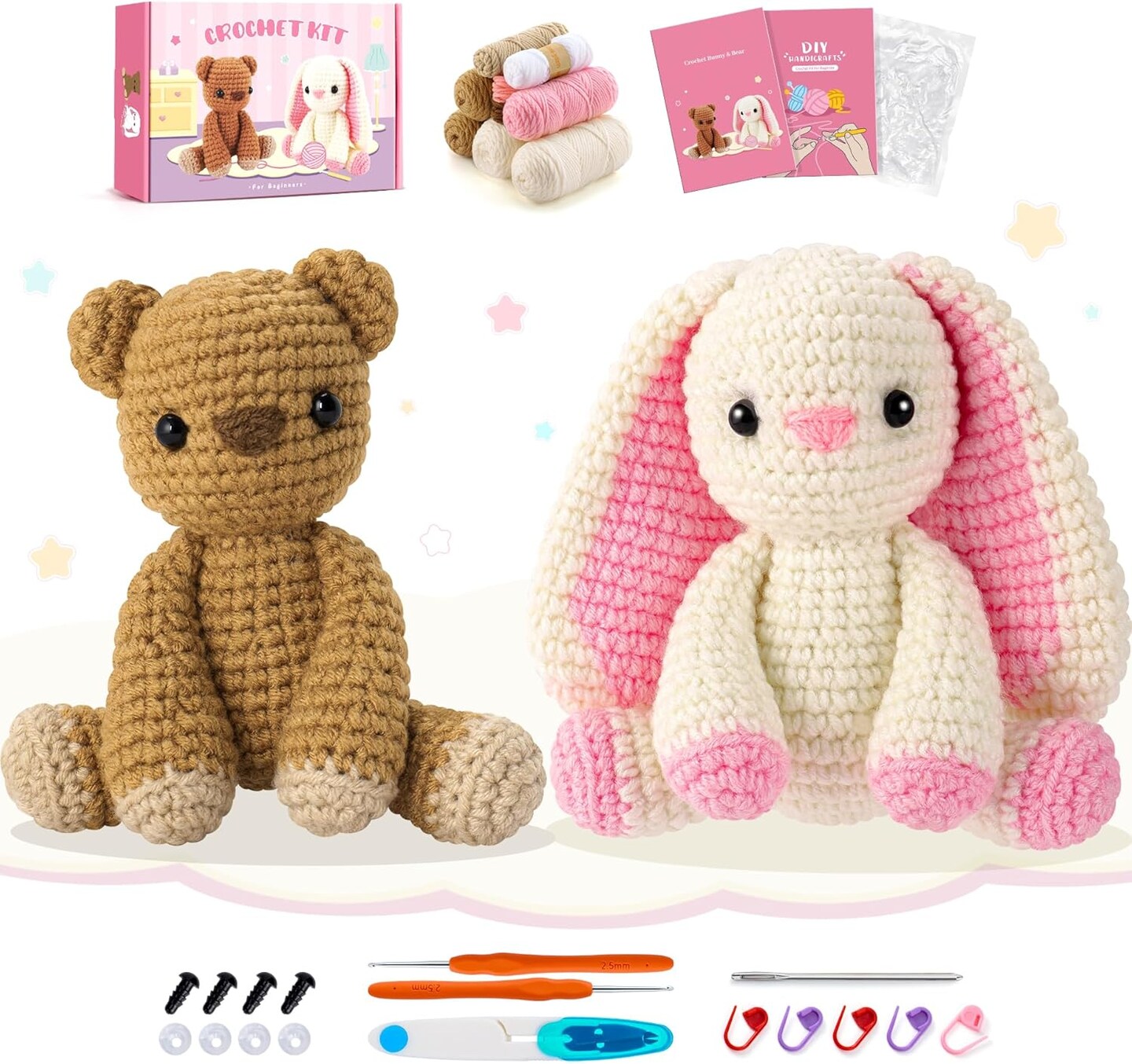 Crochet Kit for Beginners, Bunny and Bear Crochet Animal Kit with