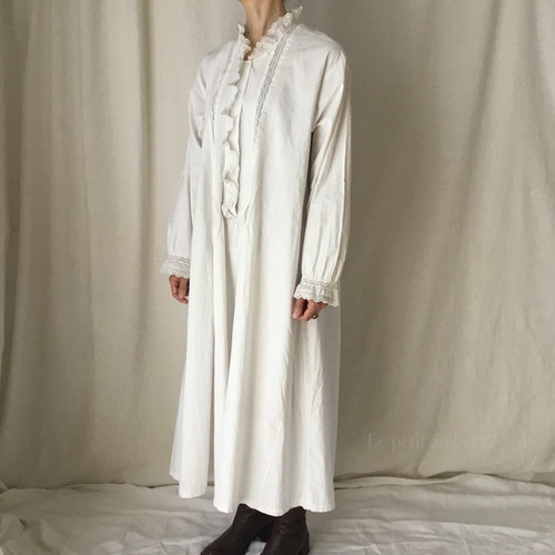 大人用F)(A)(B)フランス アンティーク リネン ワンピース レース襟