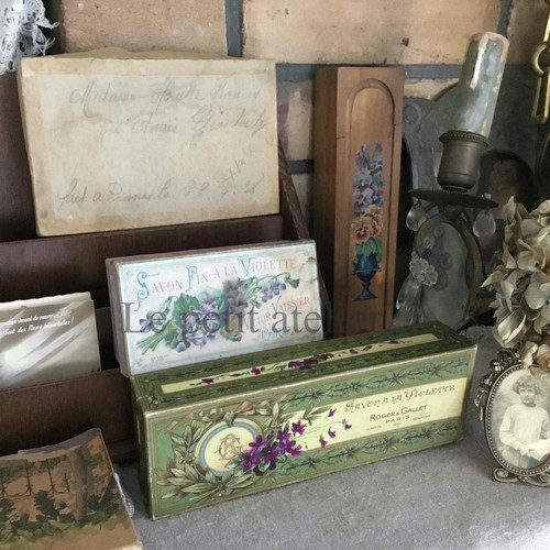 フランス アンティーク ペンケース 筆箱 2段 スミレ 木製 22 cm | Le